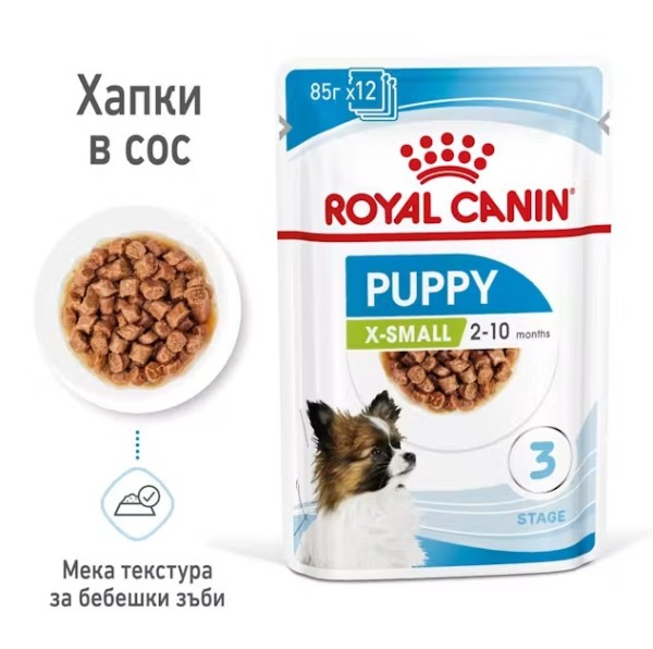 Royal Canin X-small Puppy Pouch - Пълноценна мокра храна за подрастващи кучета от миниатюрни породи до 10 месеца